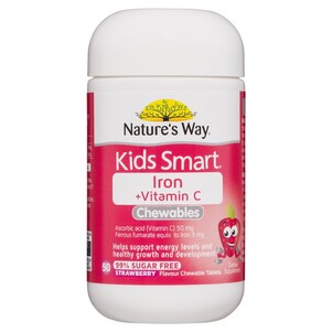(PRE ORDER) Nature's Way Kids Smart Iron + Vitamin C Strawberry Flavour 50 Chewables Tablets shelf life 2yrs